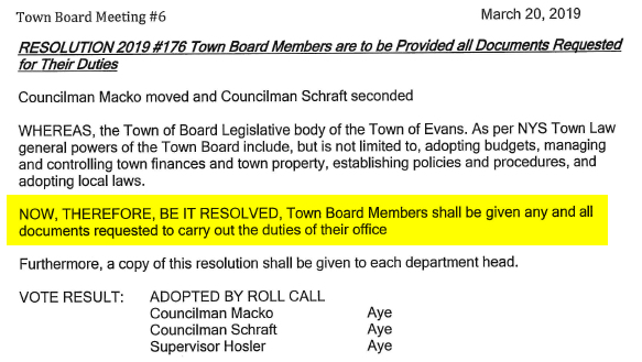 Town Of Evans Ny Minutes Resolution 176 2019 03 20