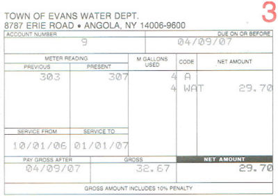 Town of Evans Water Bill 2007